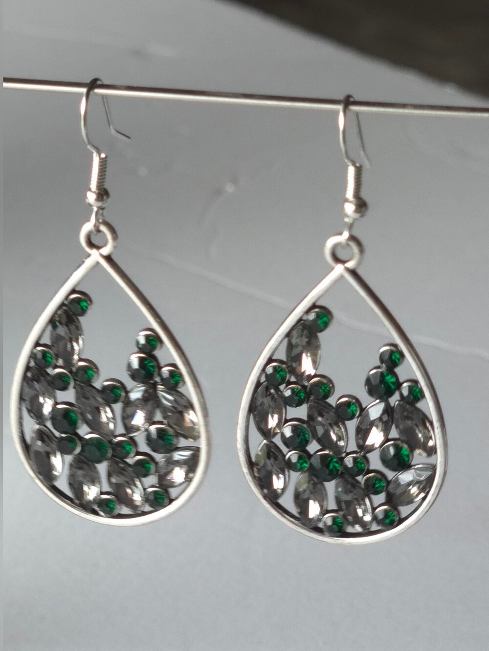 paparazzi Emerald & Smoke Teardrop Crystal Earrings - Picture 9 of 13